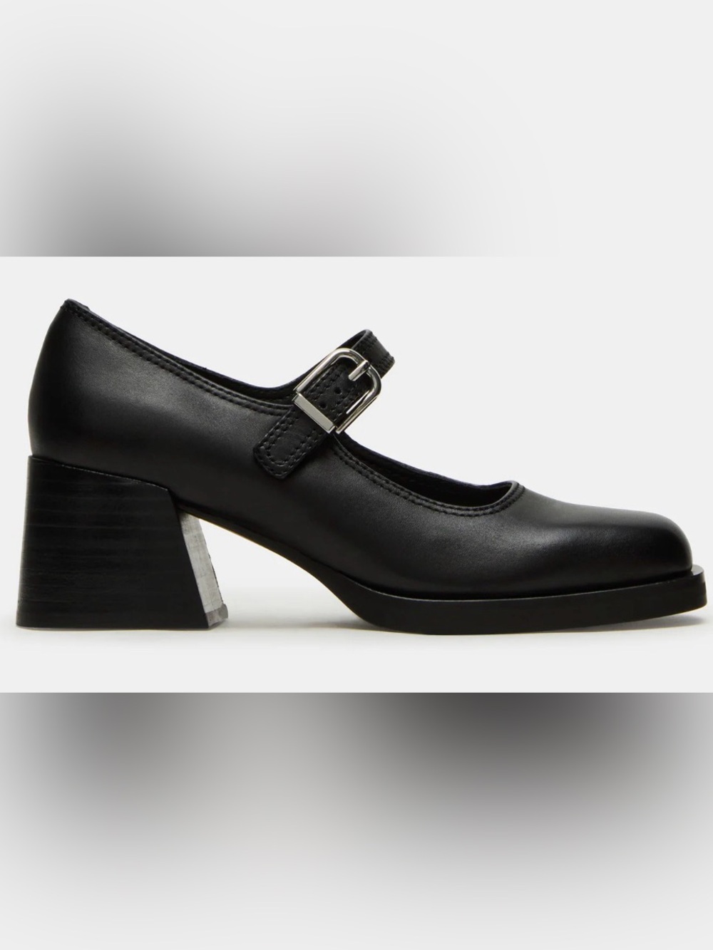 Steve Madden Lisbon Black Matte Leather Mary Jane Block Heel